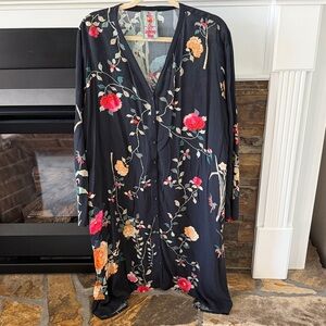 Johnny Was Black Floral Button-Front Dress